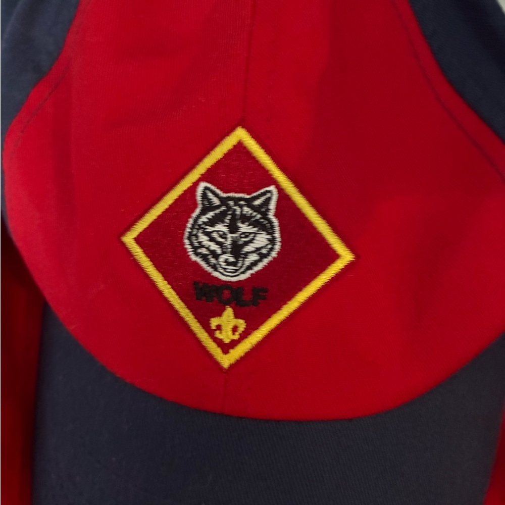 Kids Red and Navy Wolf Cap with Matching Neckerchief - Picture 2 of 2